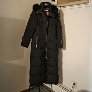 Calvin Klein Black Puffer Coat with Gold Accents